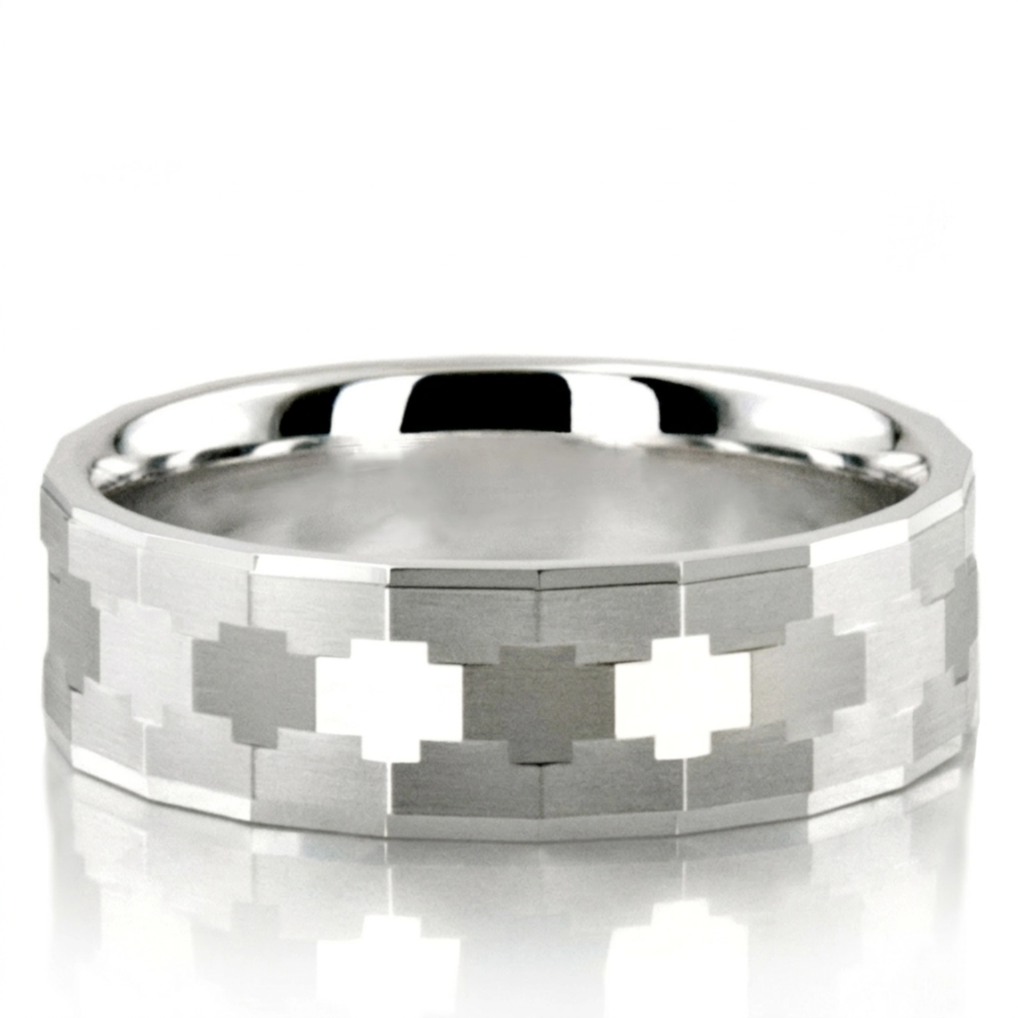 10K white gold 7mm. satin Cross-Cut-Designer-Wedding-Band - main view