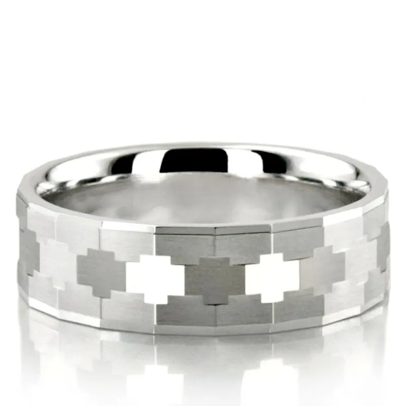 14K white gold 7mm. satin Cross-Cut-Designer-Wedding-Band - main view