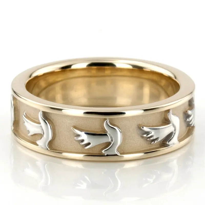10K yellow-white-yellow gold 7mm. same as picture hand-made-religious-wedding-band - main view