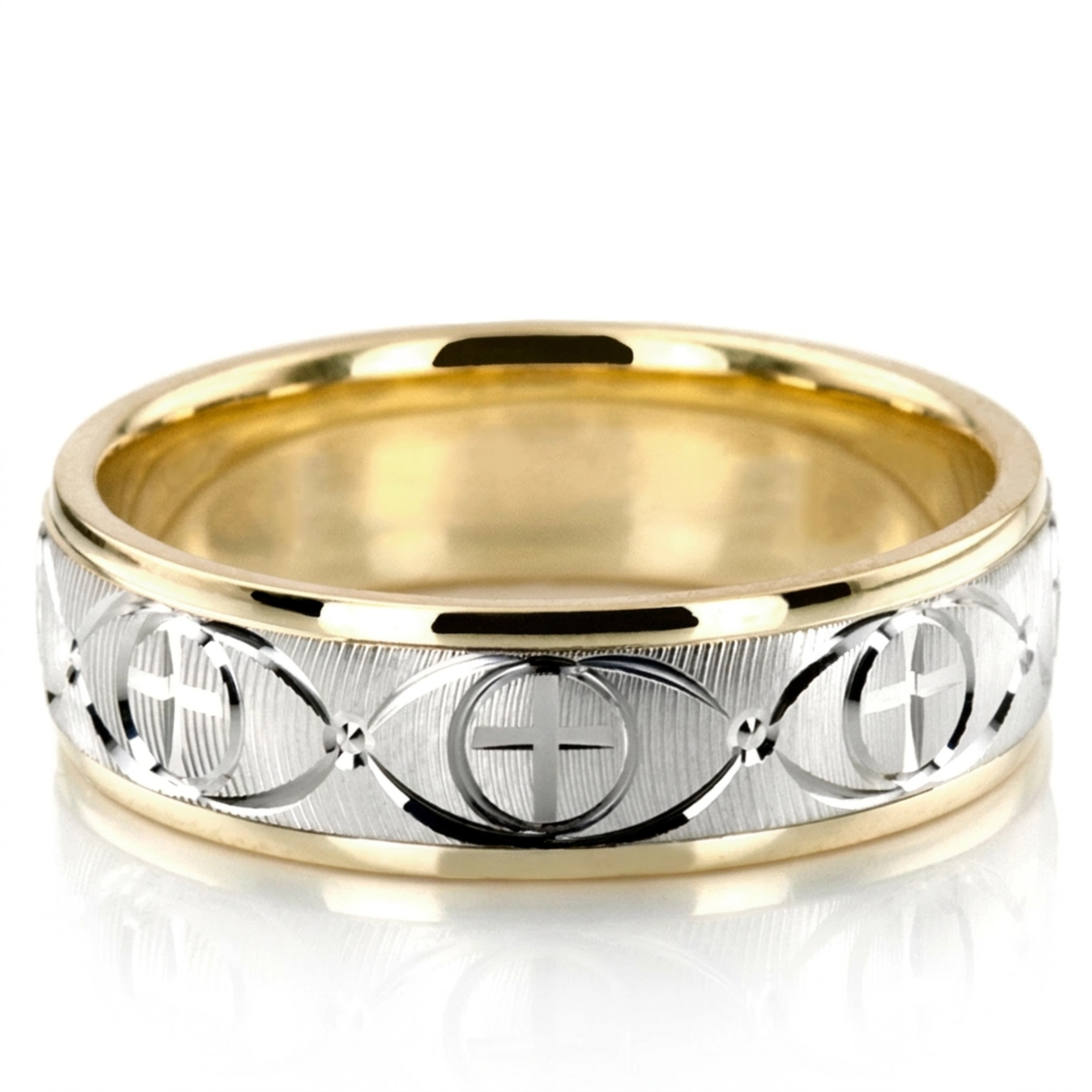 10K yellow-white-yellow gold 7mm. same as picture Refined-Cross-Wedding-Ring - alternate view 2