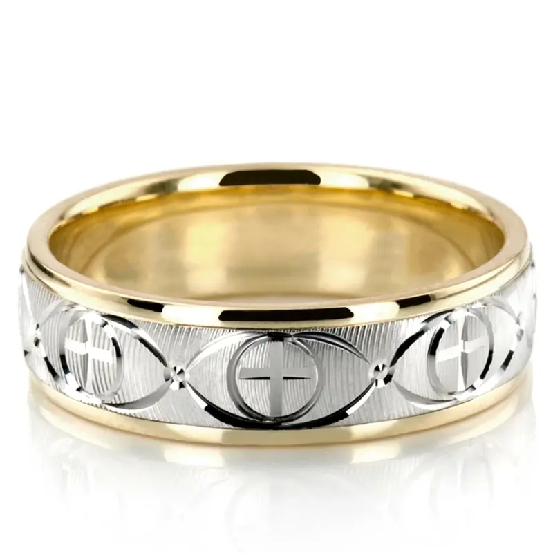 14K yellow-white-yellow gold 7mm. same as picture Refined-Cross-Wedding-Ring - main view