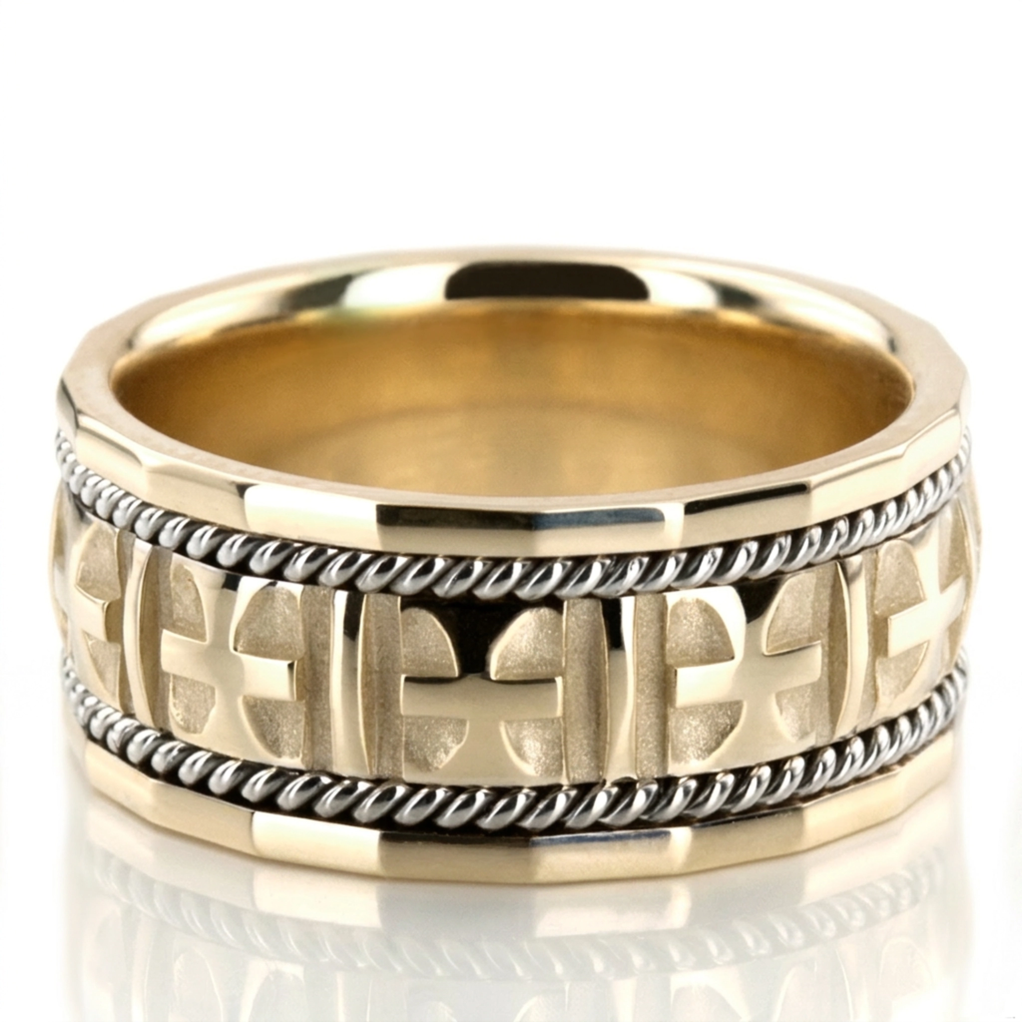 10K y-w-y-w-y gold 10mm. high polish hand-made-religious-wedding-band - alternate view 2