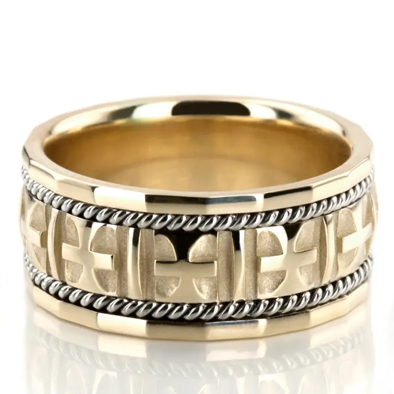 18K y-w-y-w-y gold 10mm. high polish hand-made-religious-wedding-band - alternate view 2