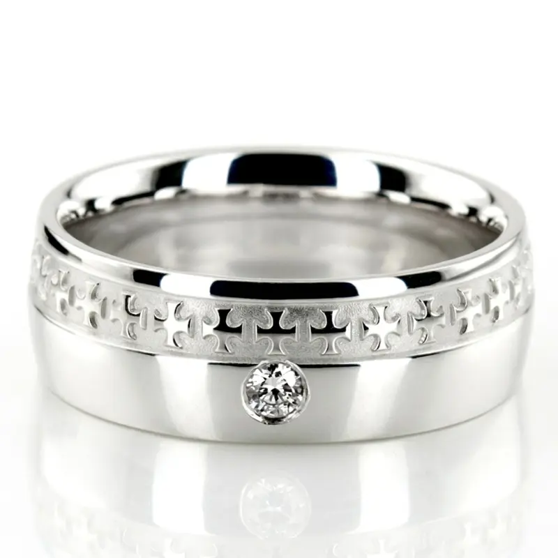 platinum 8mm. high polish Christian-Diamond-Wedding-Band - main view