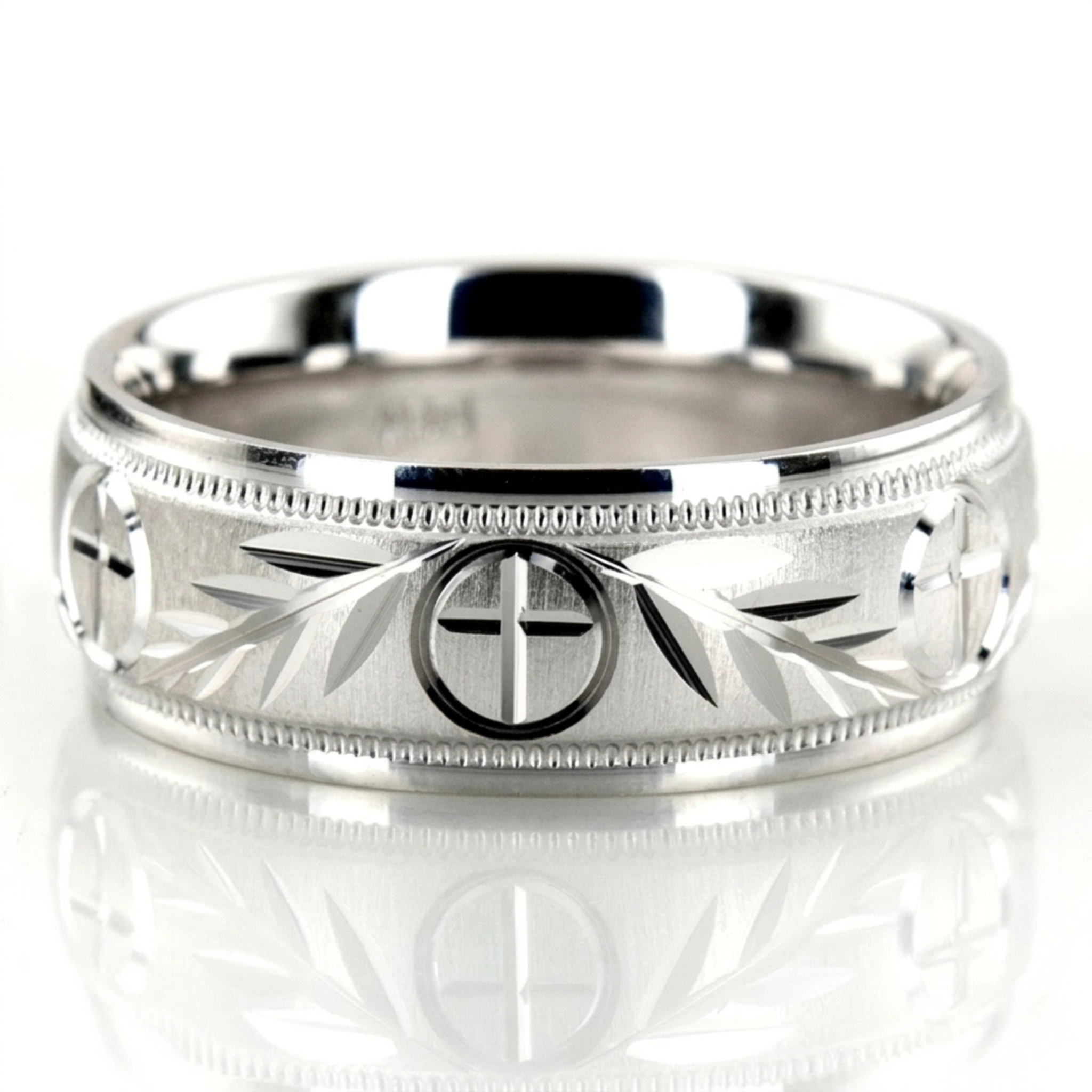 Religious Leaf Design Wedding Band - main view