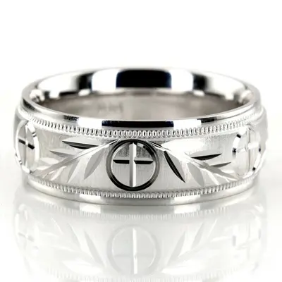 Religious Leaf Design Wedding Band - main view thumbnail