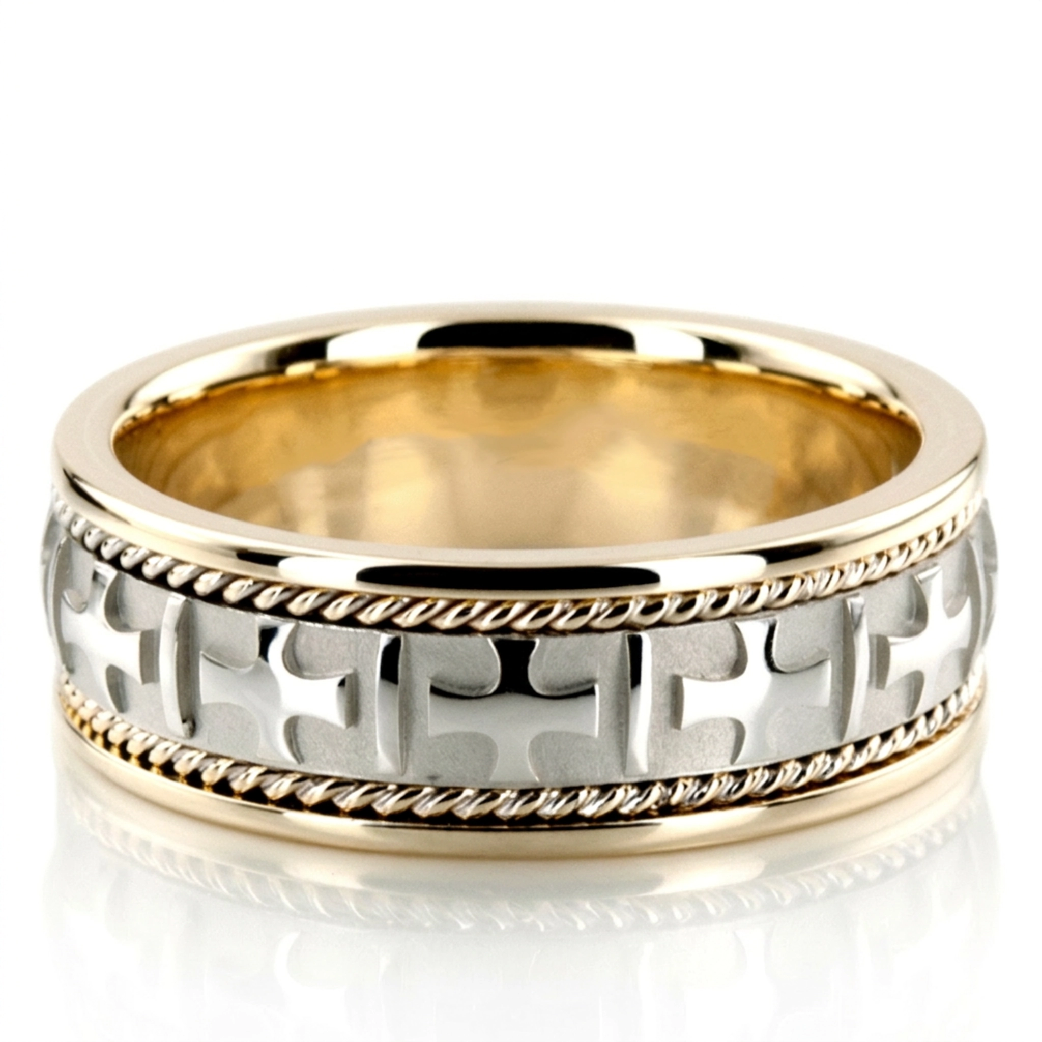 10K yellow-white-yellow gold 8mm. high polish Hand-made-wedding-ring - main view