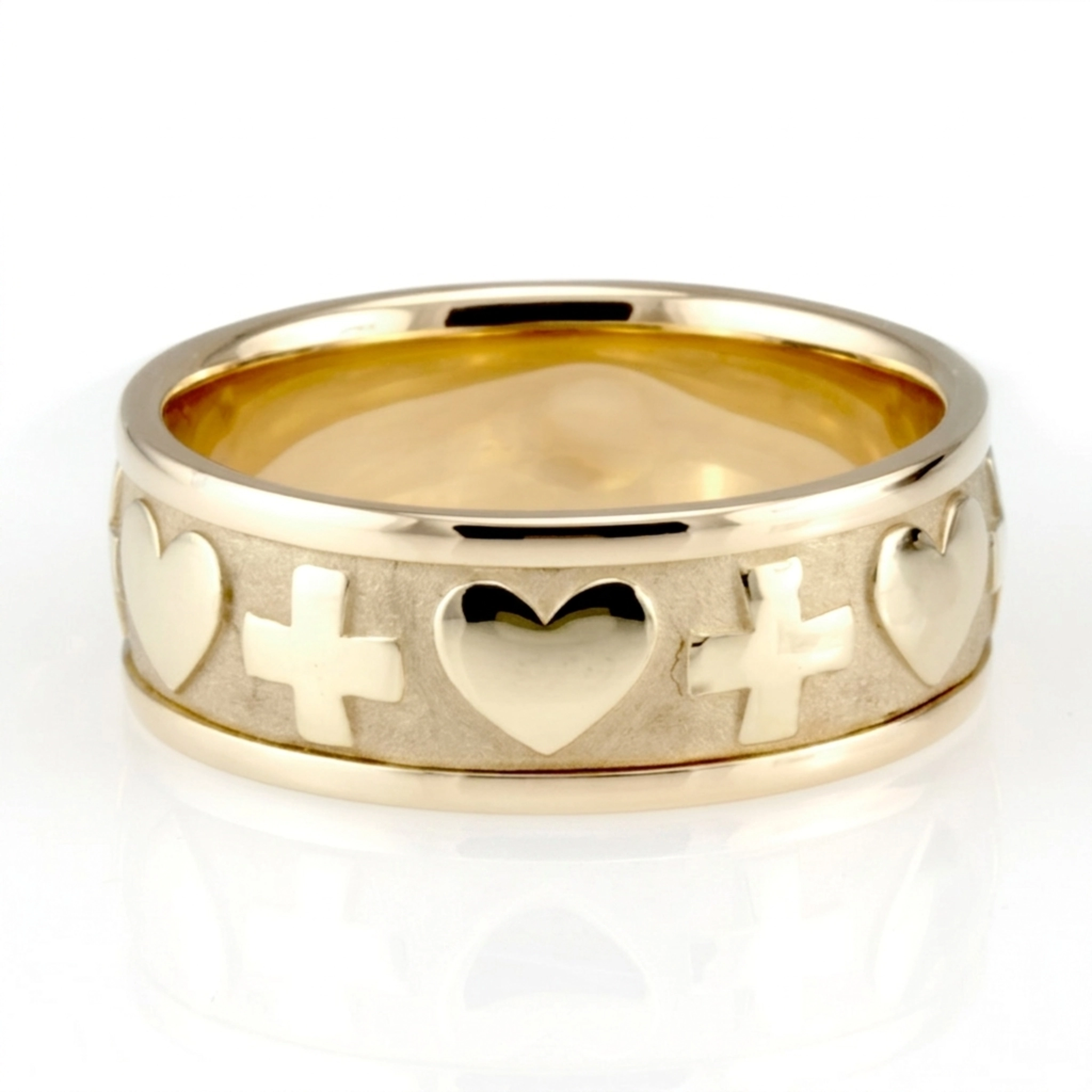 10K yellow gold 8.5mm. high polish hand-made-religious-wedding-band - alternate view 2