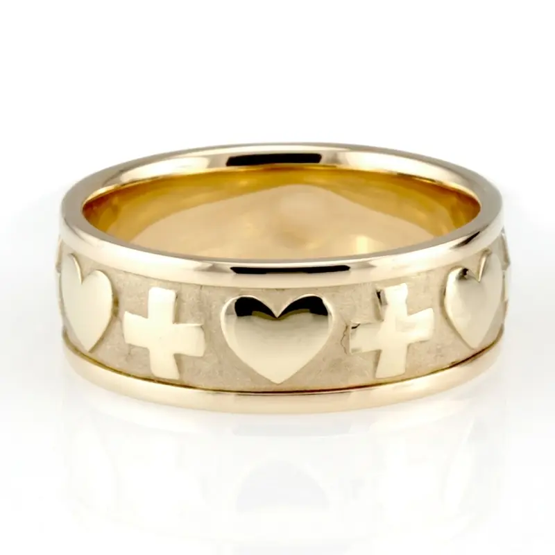 14K yellow gold 8.5mm. high polish hand-made-religious-wedding-band - main view