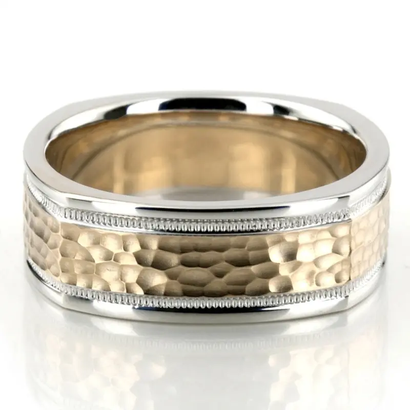 10K white-yellow-white gold 8mm. high polish basic-carved-square-wedding-band - alternate view 2
