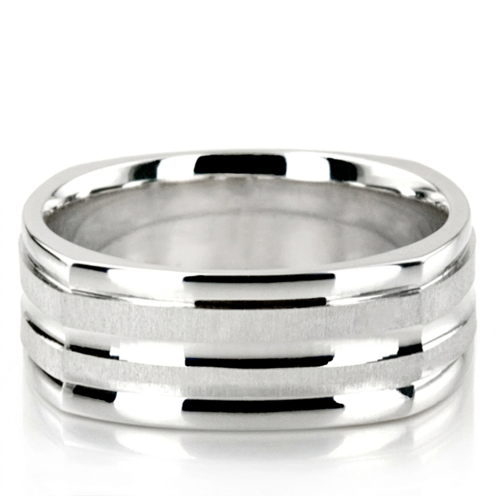 14K white gold 7mm. cross satin diamond-cut-wedding-band - main view