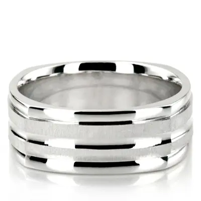 Classic Squared Carved Design Wedding Ring  - view 1 of 4