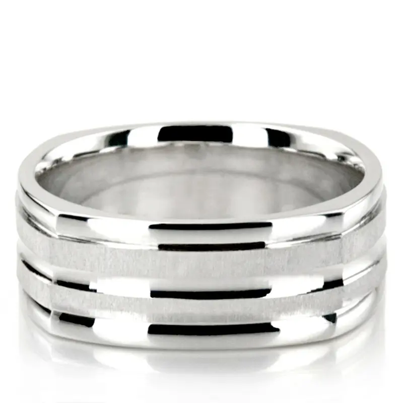 14K white gold 7mm. cross satin diamond-cut-wedding-band - main view