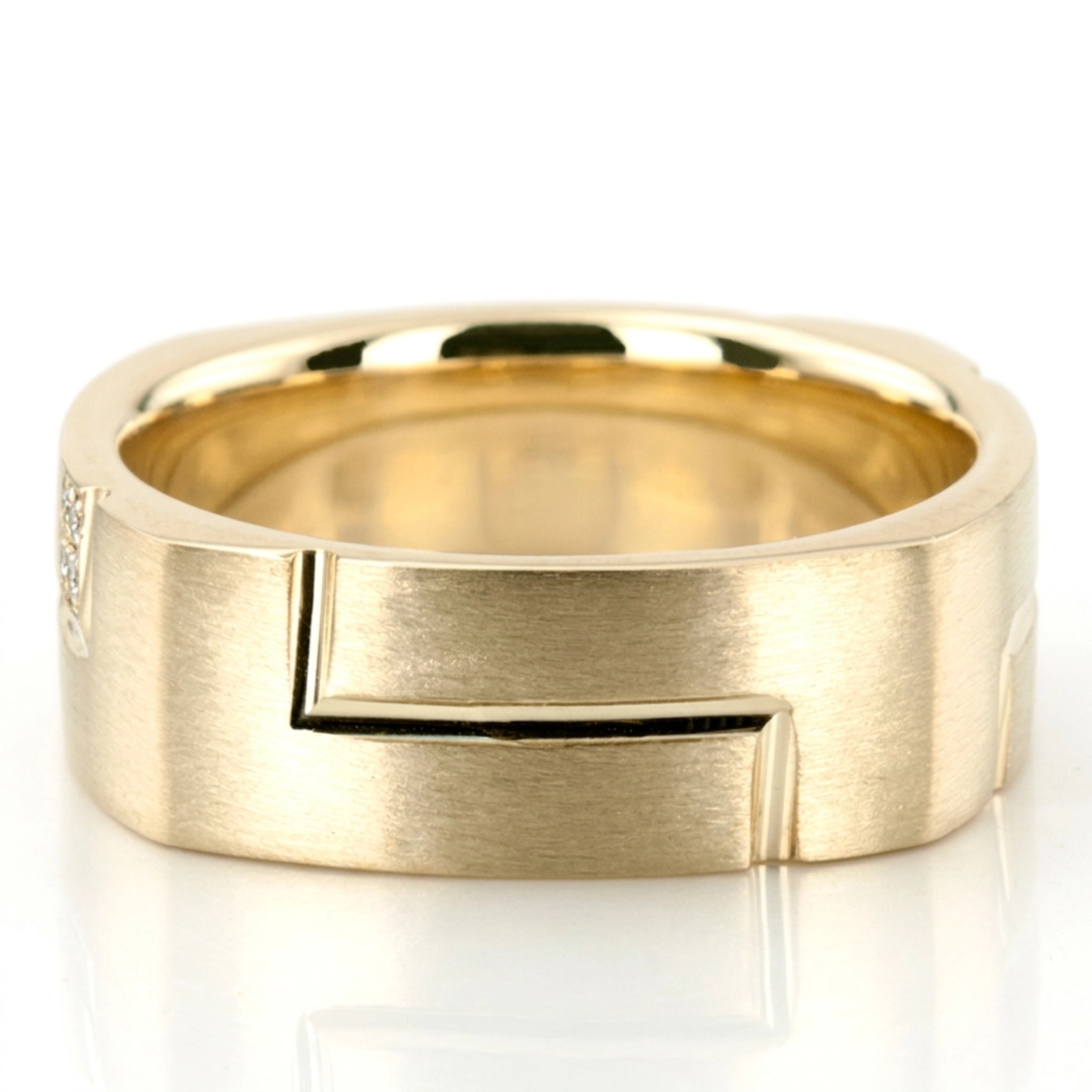 14K yellow gold 7.5mm. satin basic-carved-square-wedding-band - main view