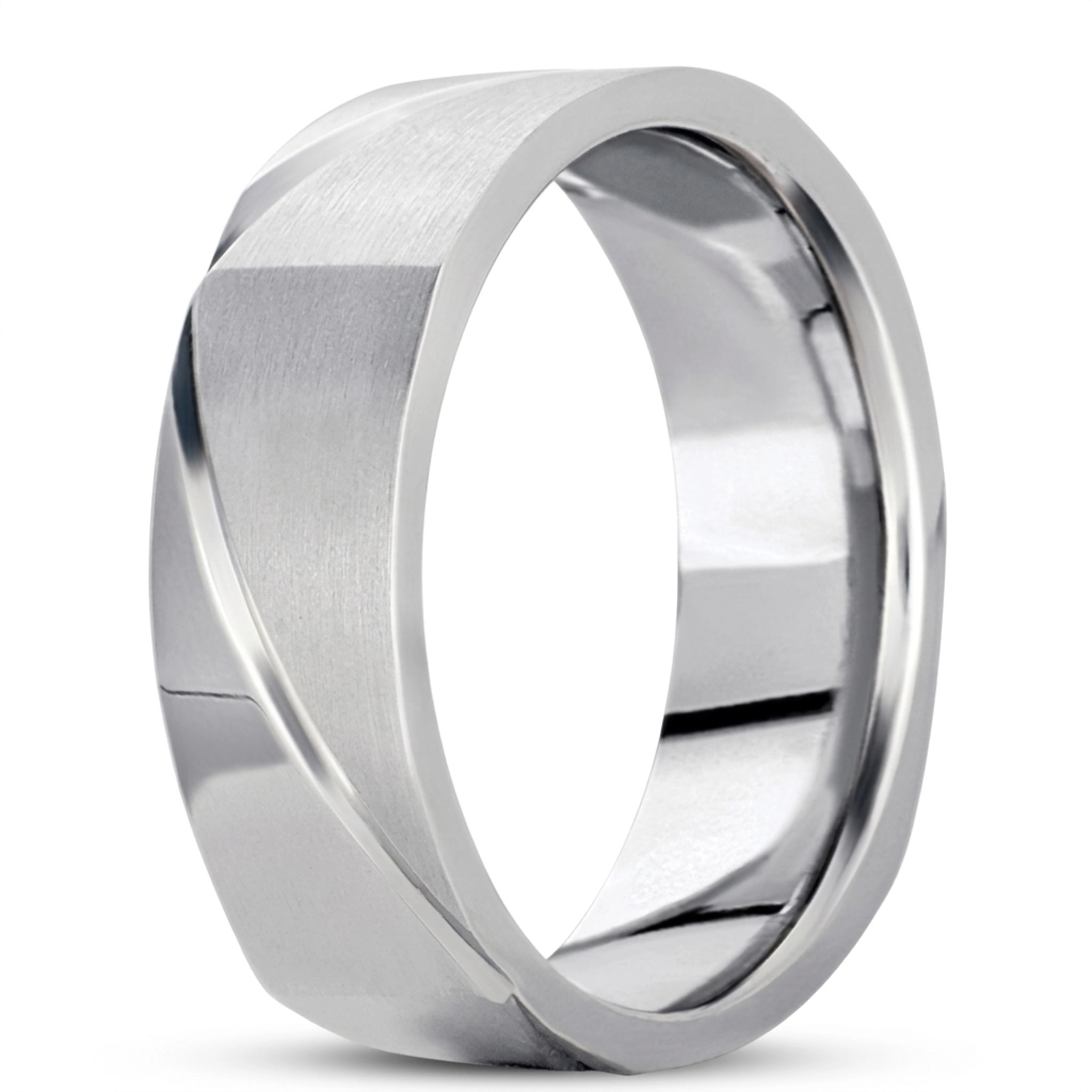 14K white gold 7mm. satin basic-carved-square-wedding-band - main view