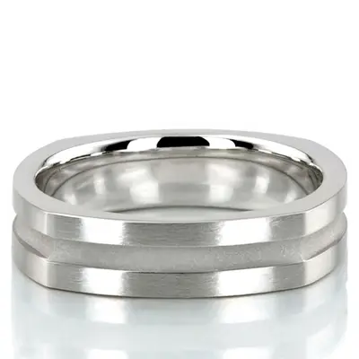 Deeply Carved Square Wedding Ring  - view 1 of 8