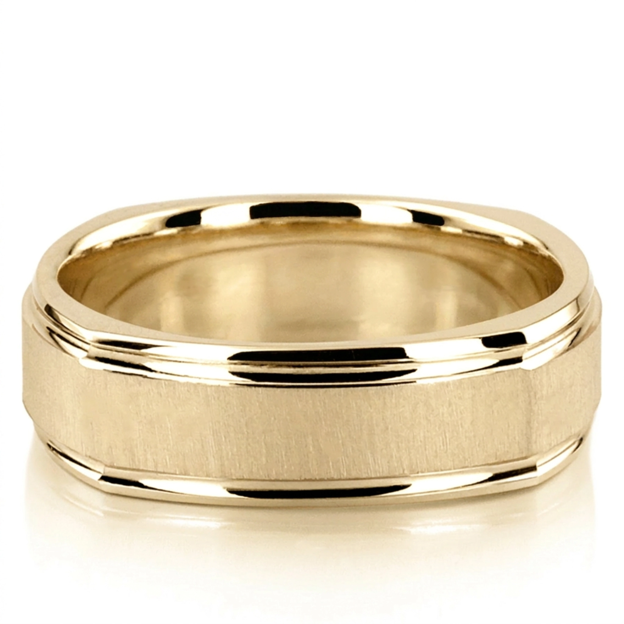 14K yellow gold 7mm. cross satin basic-carved-square-wedding-band - alternate view 2