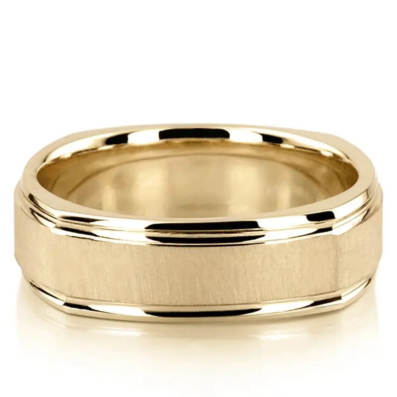 18K yellow gold 7mm. cross satin basic-carved-square-wedding-band - alternate view 2