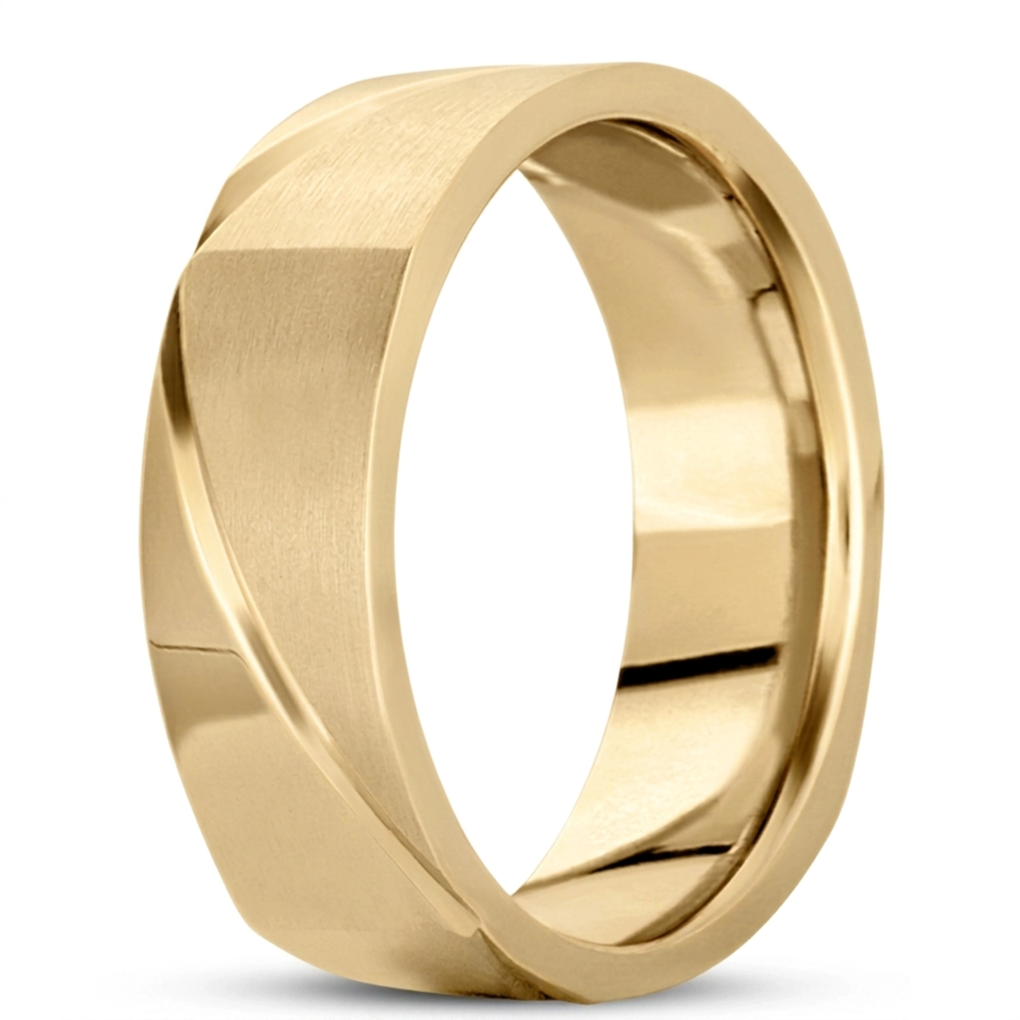 14K yellow gold 7mm. satin basic-carved-square-wedding-band - alternate view 2
