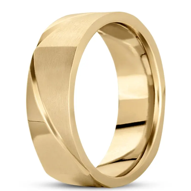 10K yellow gold 7mm. satin basic-carved-square-wedding-band - alternate view 2