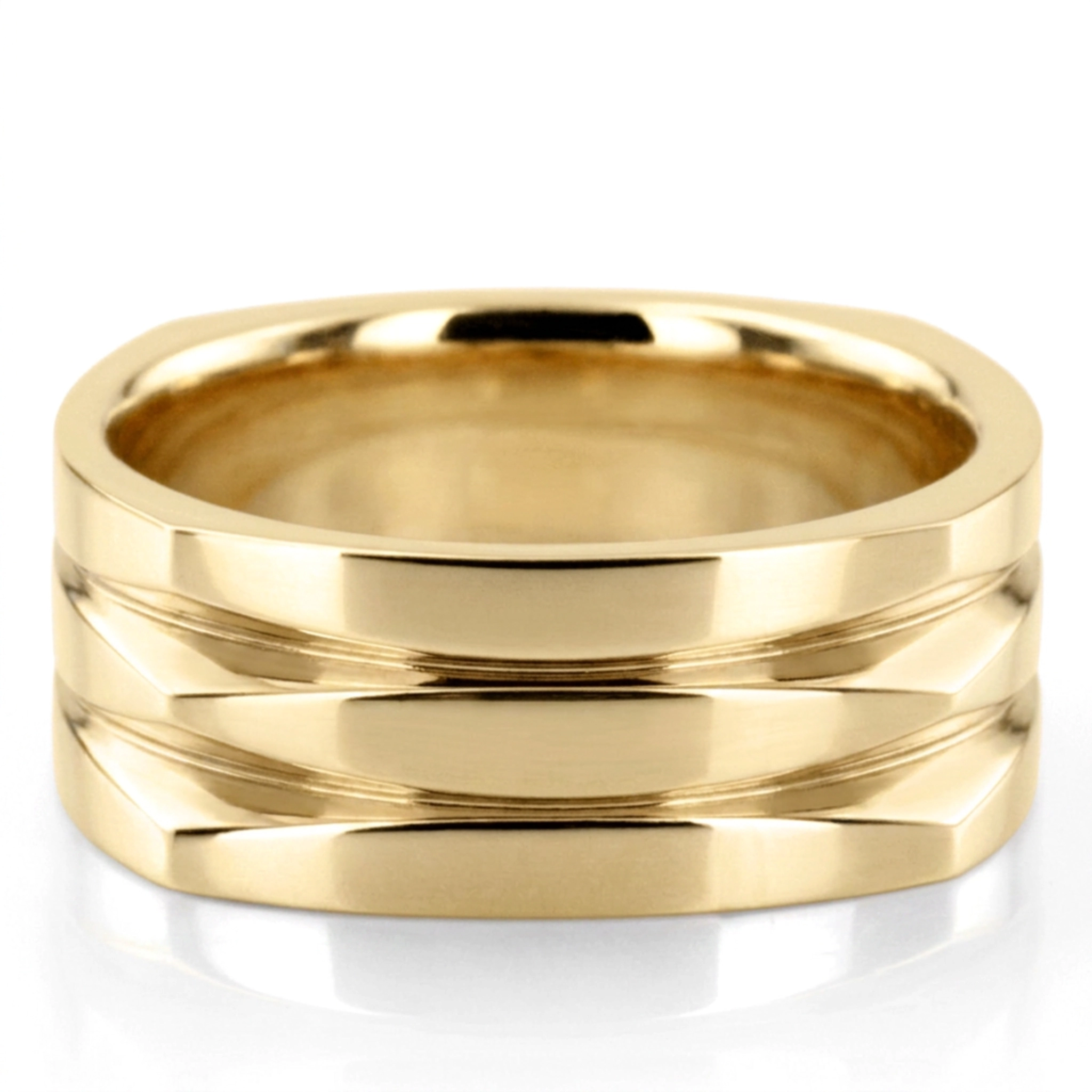 14K yellow gold 8mm. high polish basic-carved-square-wedding-band - alternate view 3