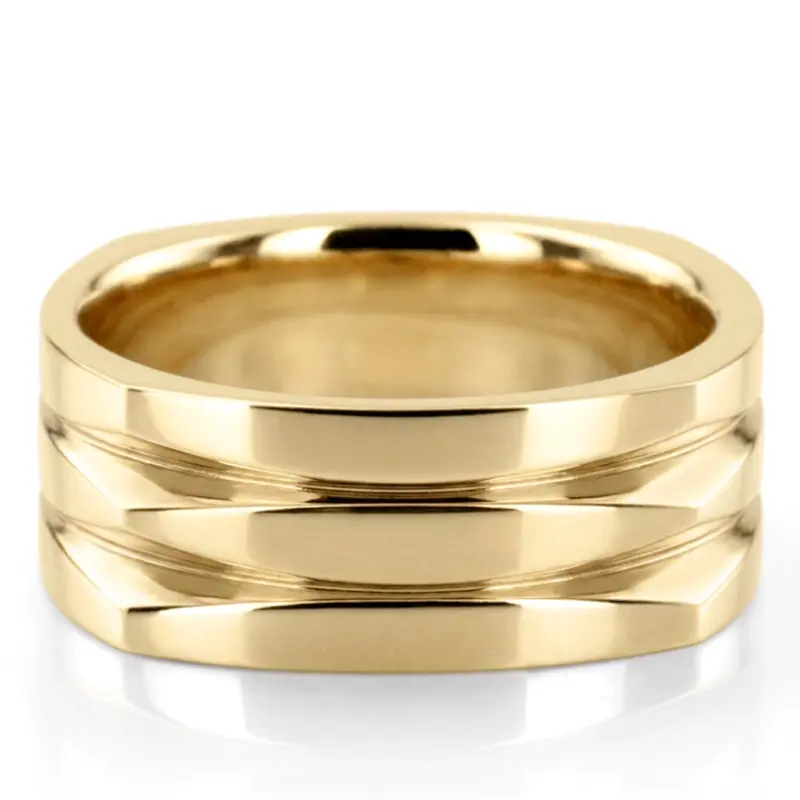10K yellow gold 8mm. high polish basic-carved-square-wedding-band - alternate view 3