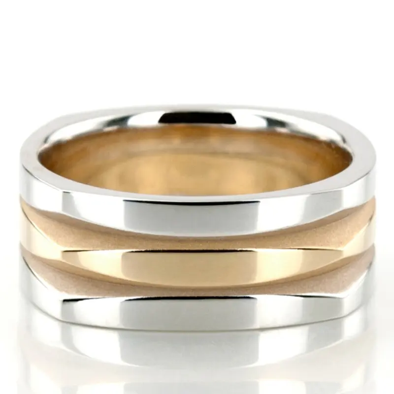 10K white-yellow-white gold 8mm. high polish basic-carved-square-wedding-band - alternate view 2