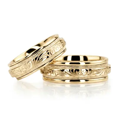 Extravagant Antique Handcrafted Wedding Band Set - view 3 of 3