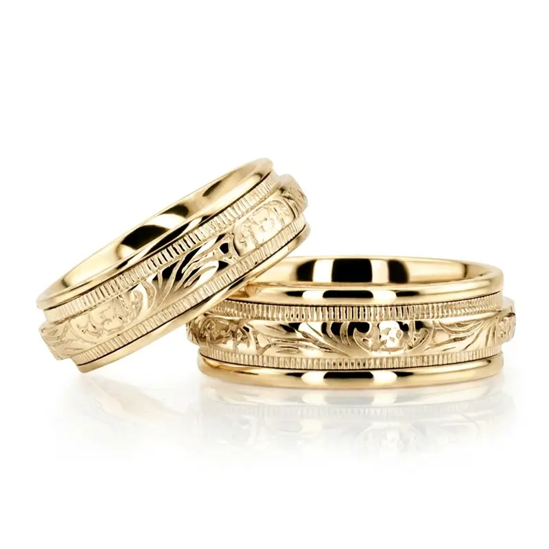 10K Extravagant Antique Handcrafted Wedding Band Set - alternate view 3