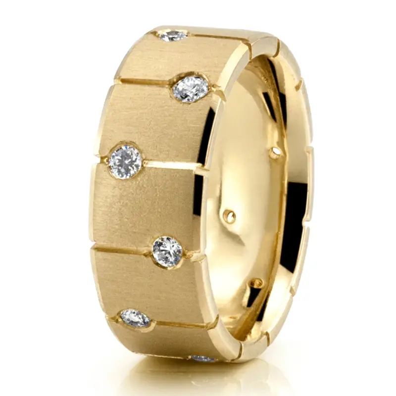 14K yellow gold 7.5mm. cross satin Eclipse Diamond Wedding Band - alternate view 3
