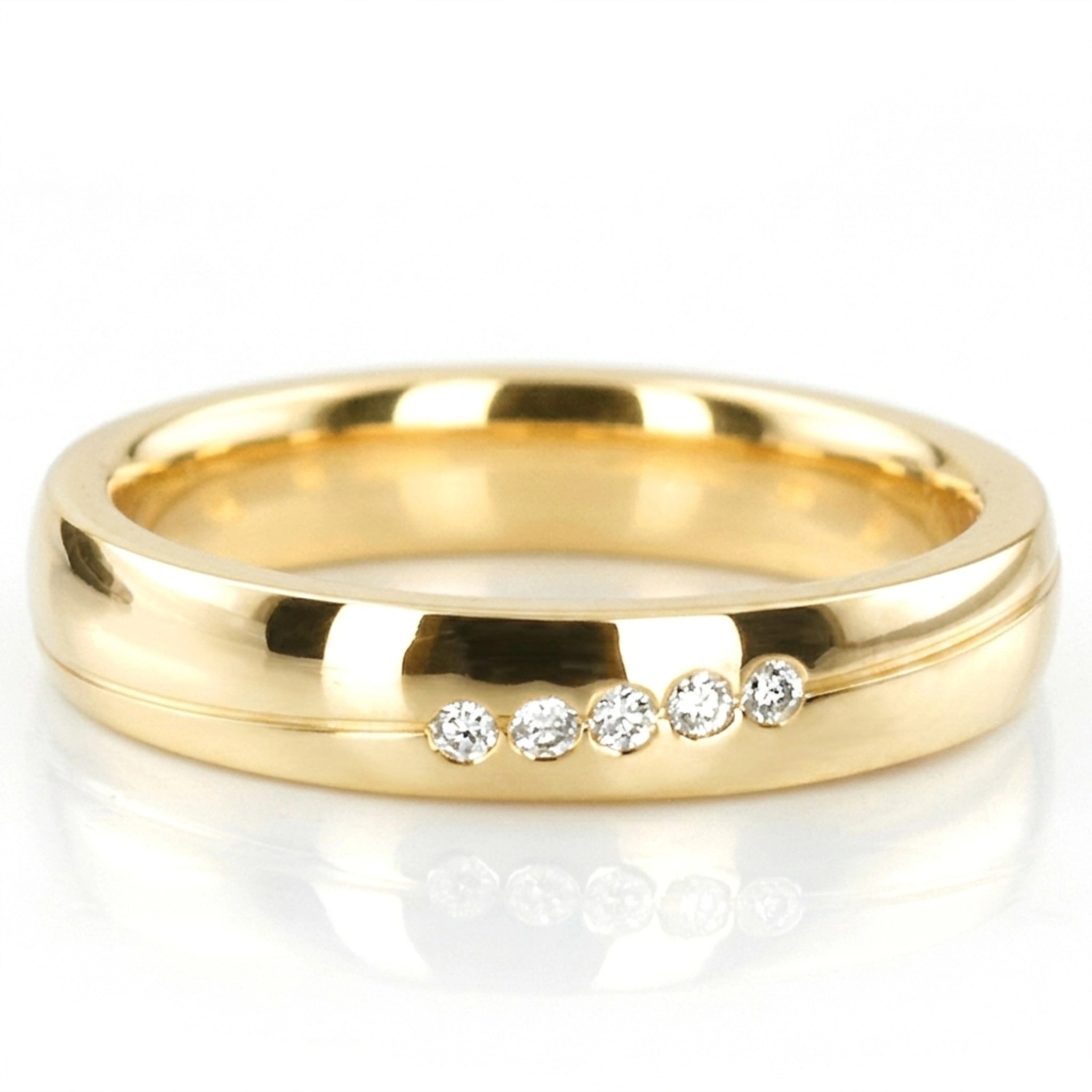 14K yellow gold 4mm. high polish diamond-twotone-round-wedding-band - alternate view 2