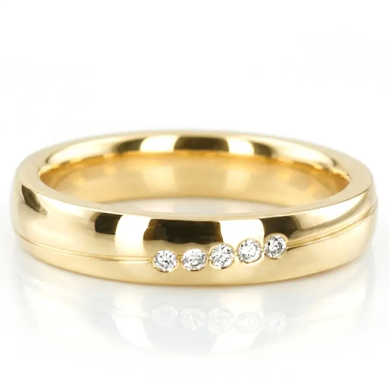 14K yellow gold 4mm. high polish diamond-twotone-round-wedding-band - alternate view 2