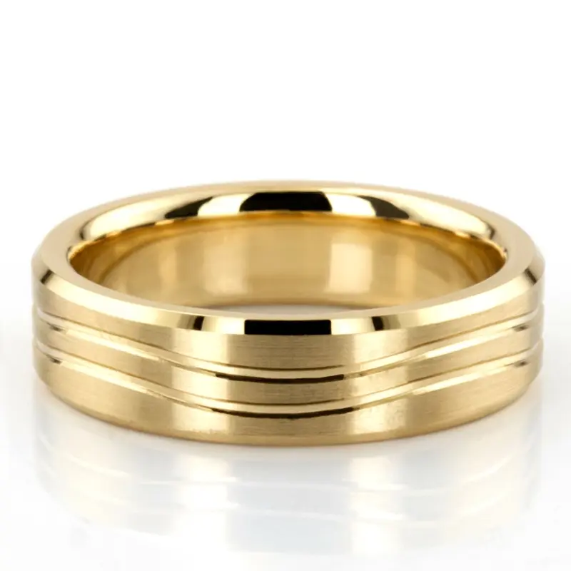 10K yellow gold 5.5mm. satin finish Double-Wave-Cut-Designer-Wedding-Band - alternate view 2