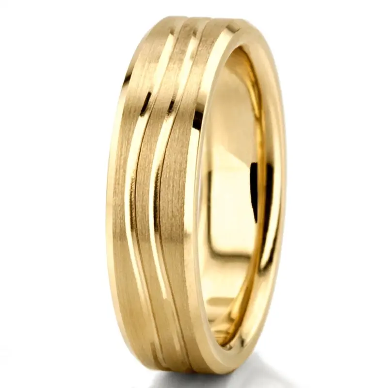 10K yellow gold 5.5mm. satin finish Double-Wave-Cut-Designer-Wedding-Band - alternate view 4