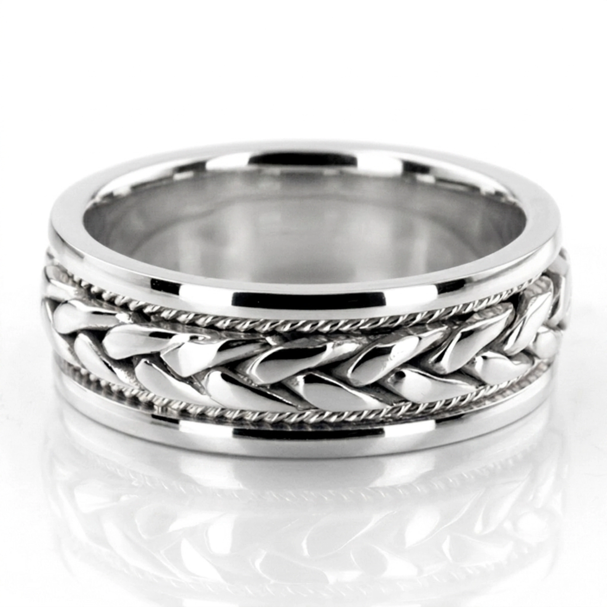 10K white gold 8.5mm. high polish hand-made-wedding-ring - alternate view 2