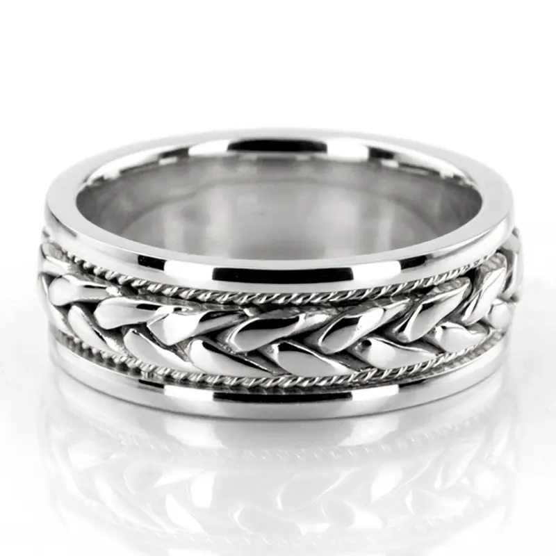 14K white gold 8.5mm. high polish hand-made-wedding-ring - alternate view 2