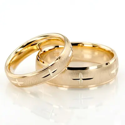 Exquisite Cross Carved Design Wedding Ring Set - view 1 of 7