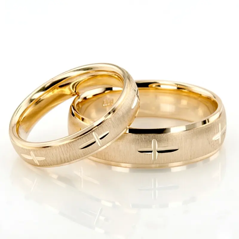 14K his-and-her-basic-carved-religious-wedding-band - main view