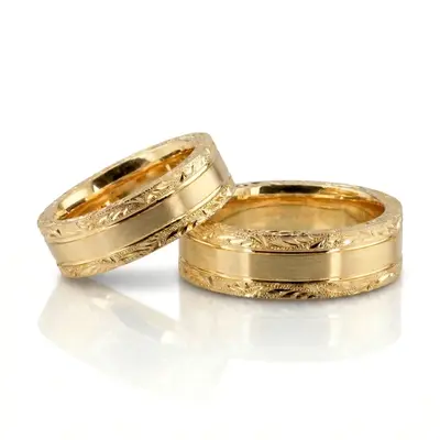 Hand-Engraved Floral Design Matching Wedding Rings - view 5 of 5