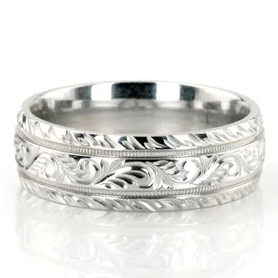 Chic Hand Engraved Floral Wedding Ring - view 6 of 11