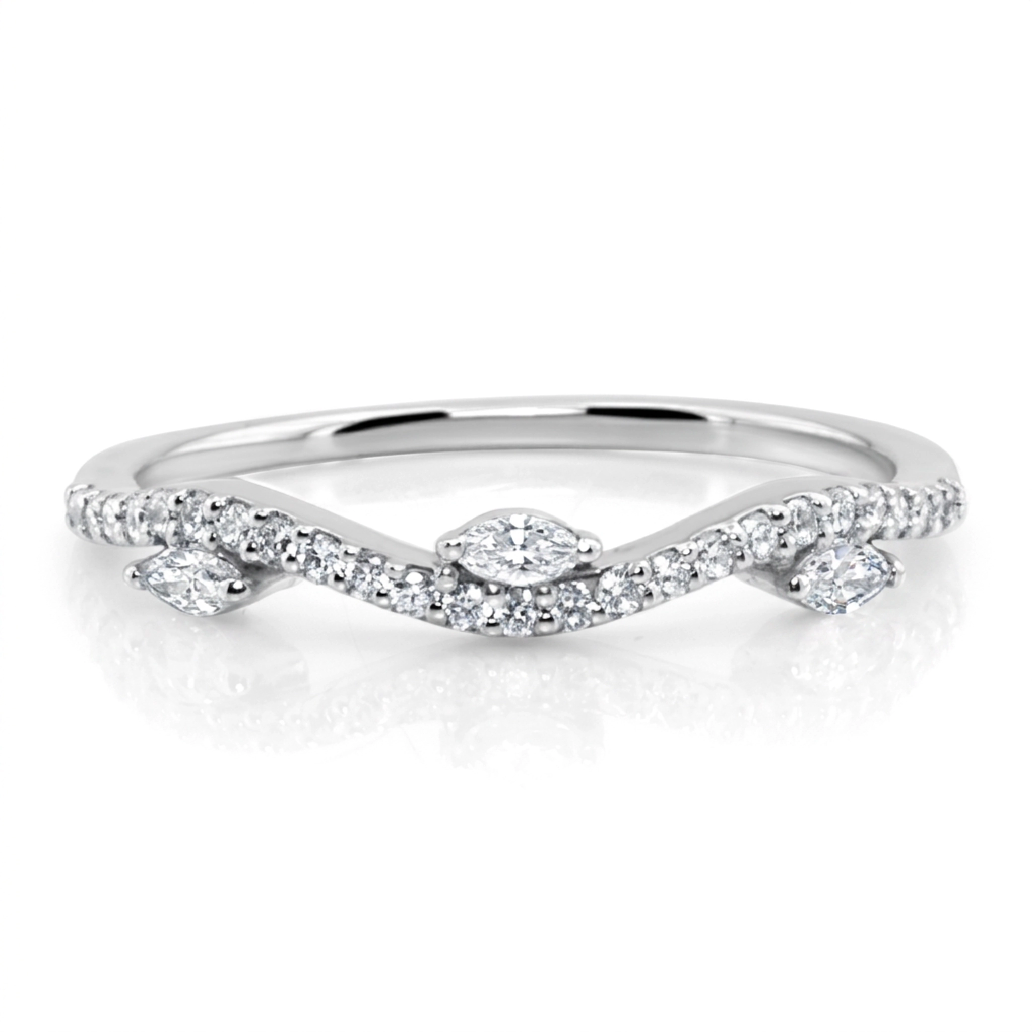 14K white gold Marquise and Round Diamond Wave Ring 1/4 ct.tw - main view