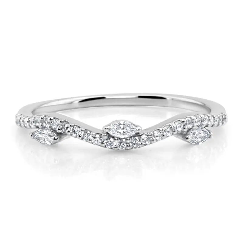 14K white gold Marquise and Round Diamond Wave Ring 1/4 ct.tw - main view