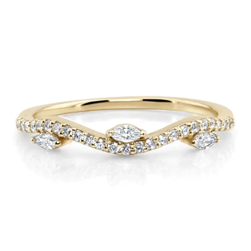 14K white gold Marquise and Round Diamond Wave Ring 1/4 ct.tw - alternate view 2