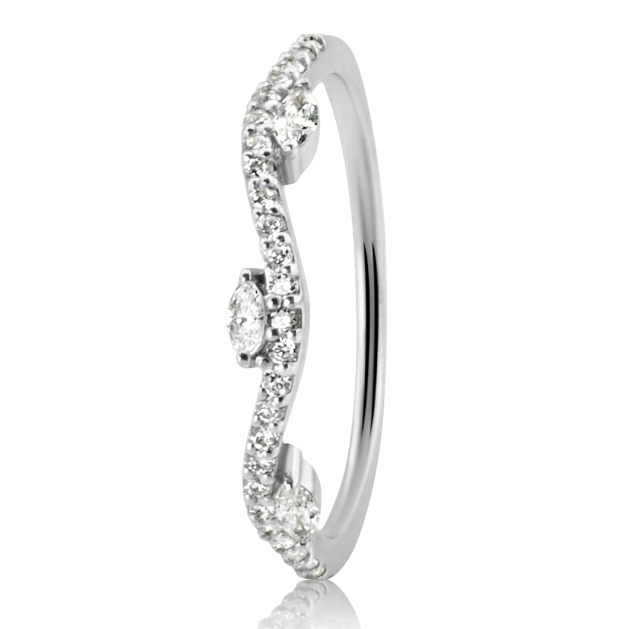 14K white gold Marquise and Round Diamond Wave Ring 1/4 ct.tw - alternate view 3