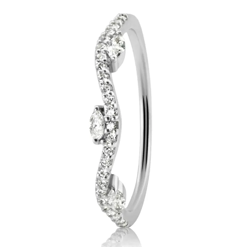 14K white gold Marquise and Round Diamond Wave Ring 1/4 ct.tw - alternate view 3