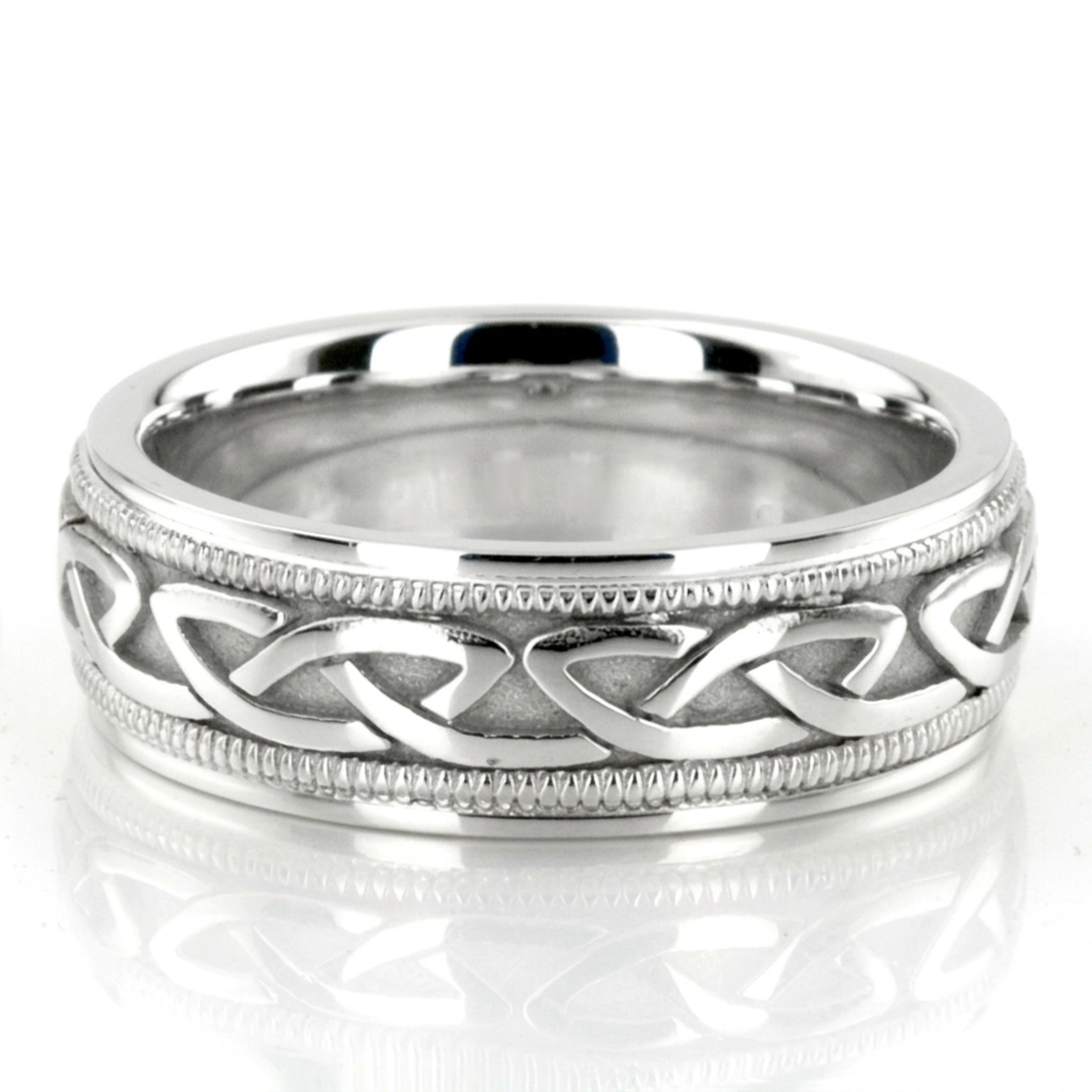 10K white gold 6mm. high polish hand-made-celtic-wedding-band - main view
