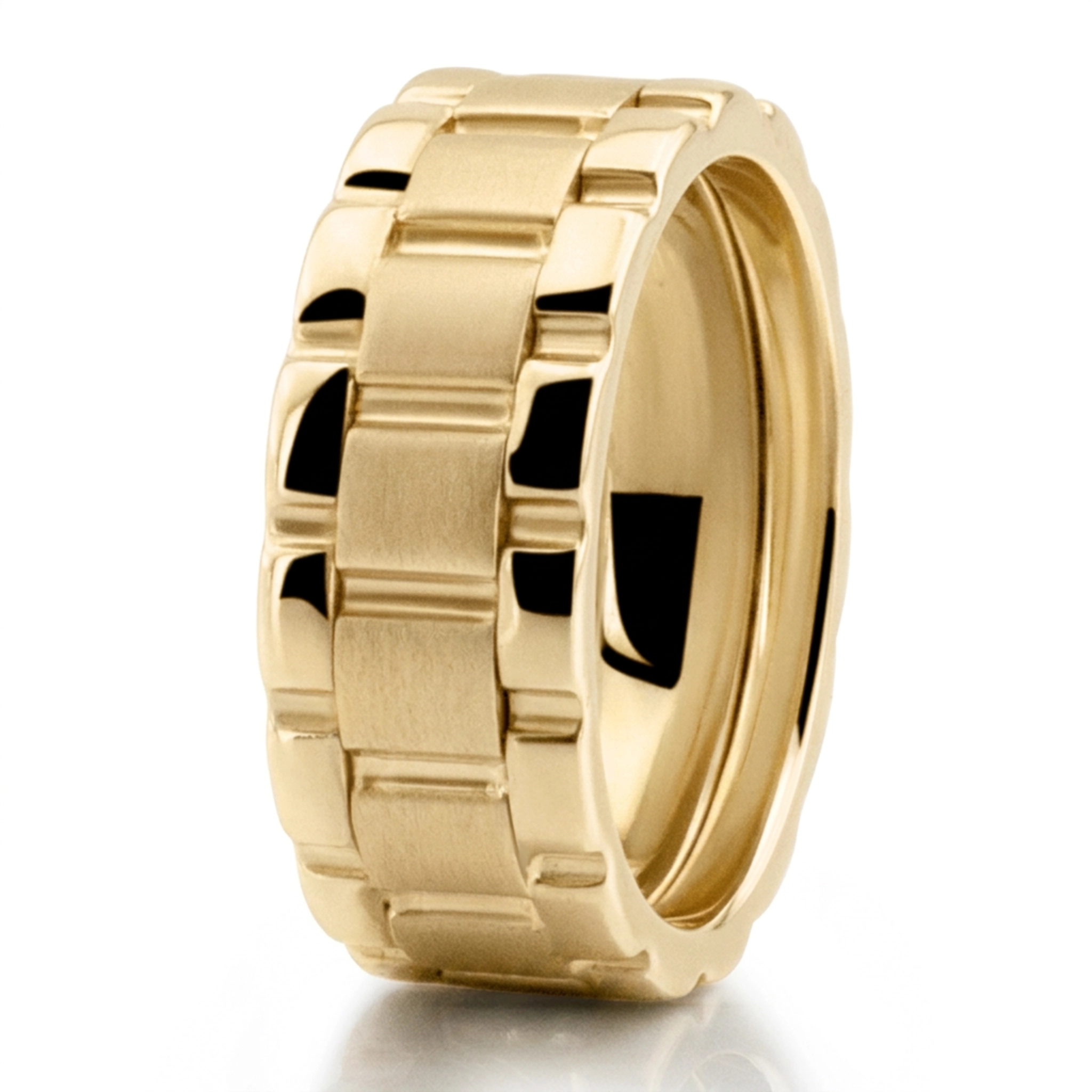 10K yellow gold 8mm. satin Rolex Style Watch Link Wedding Band - alternate view 2