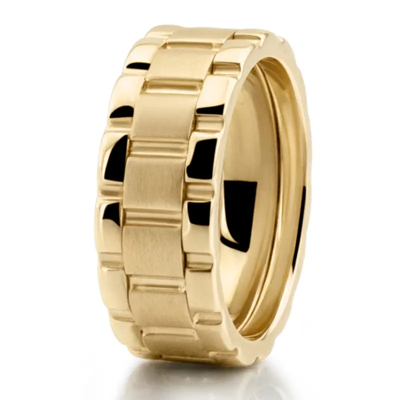 10K yellow gold 8mm. satin Rolex Style Watch Link Wedding Band - main view
