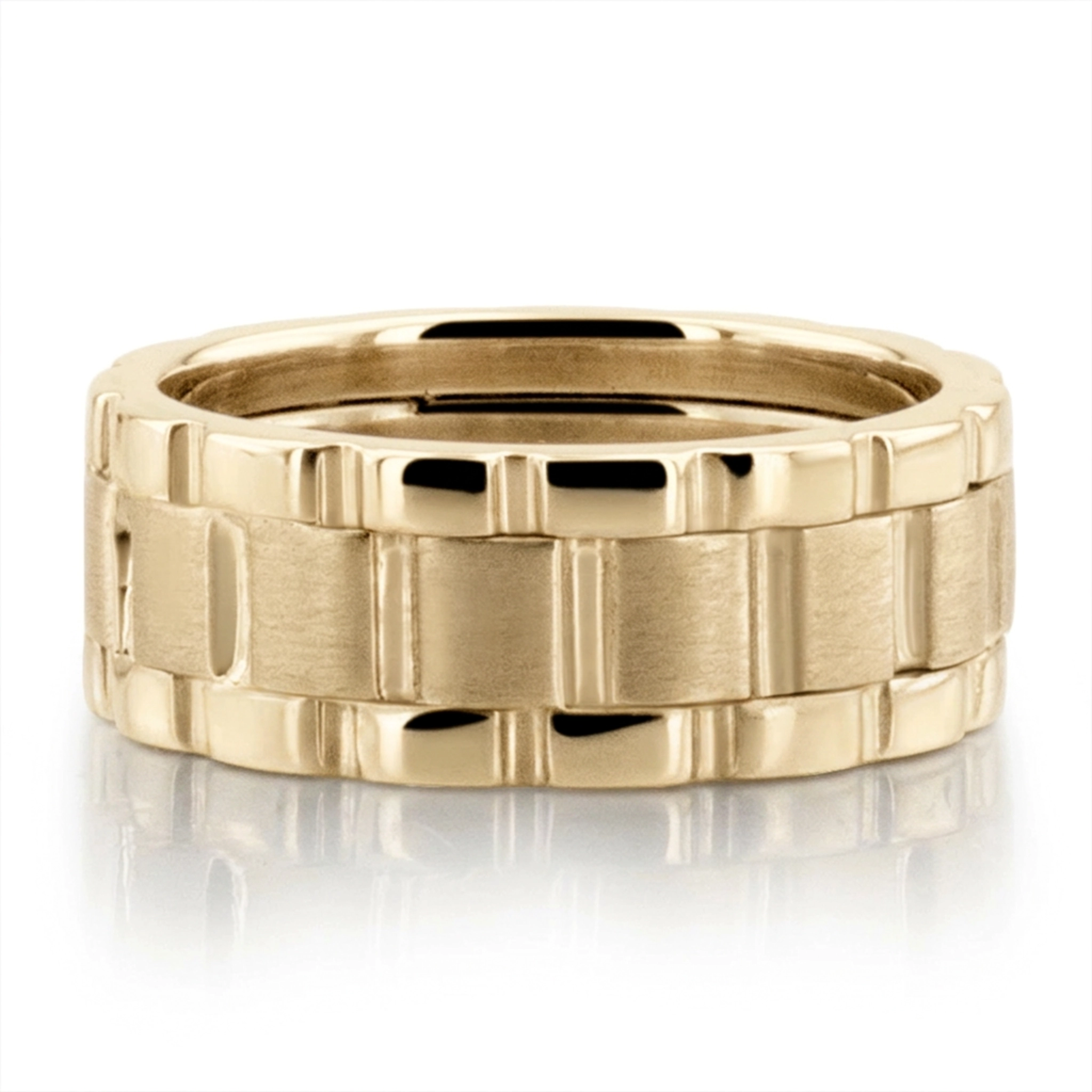 10K yellow gold 8mm. satin finish Rolex Style Watch Link Wedding Band - alternate view 4