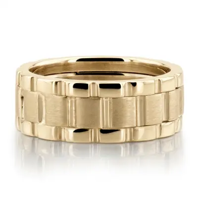10K yellow gold 8mm. satin finish Rolex Style Watch Link Wedding Band - alternate view 4 thumbnail